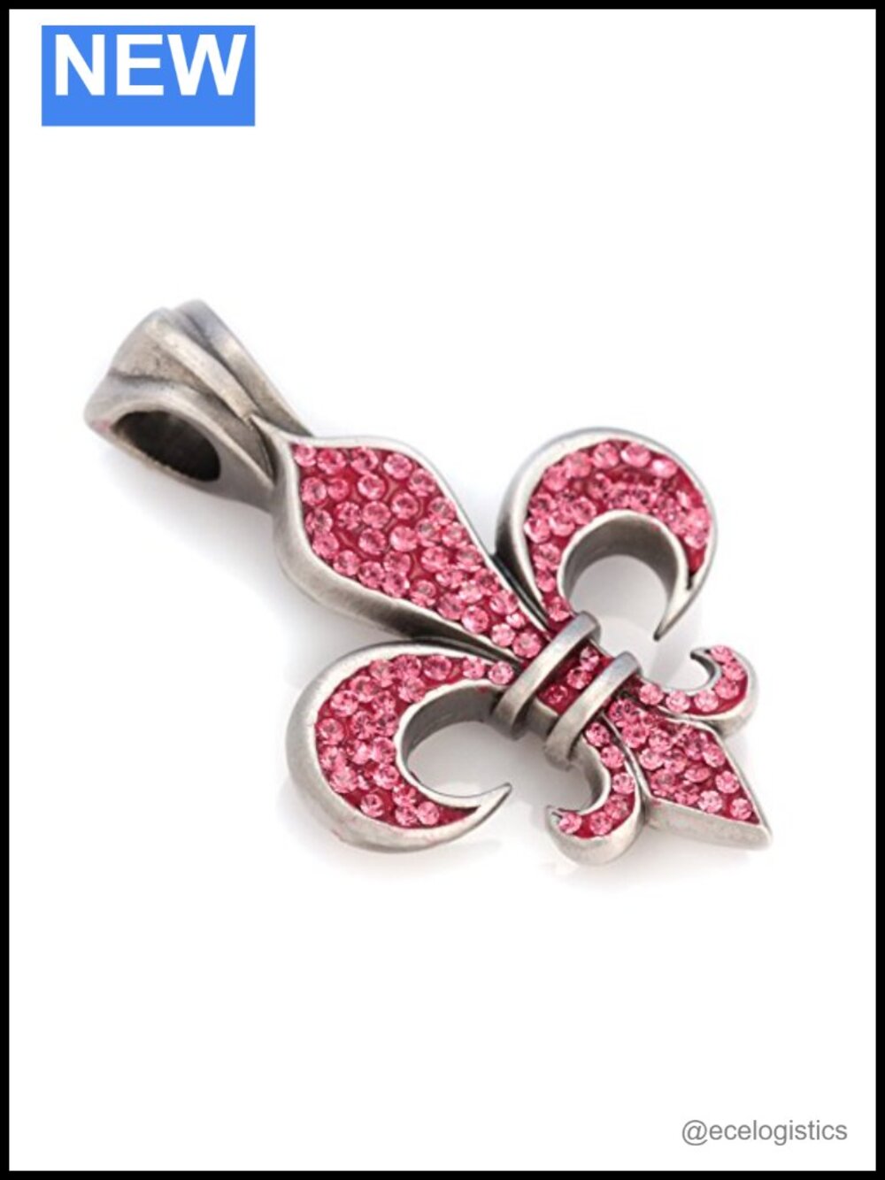 Pave Fleur De Lis Crystal Pendant Necklace, Pewter